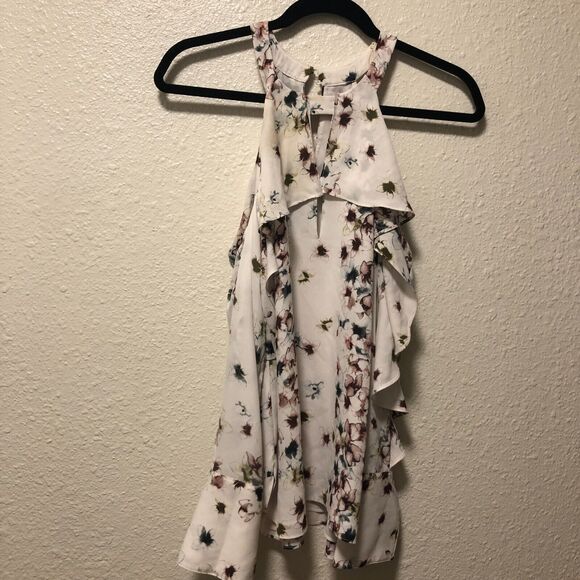 bcbg maxazria top small off shoulders flowers white sexy flowy Ruffled Light tt - Picture 1 of 12